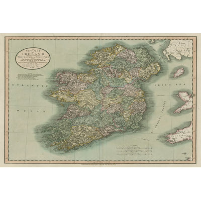 Vintage Map of Ireland 1 Piece Wrapped Canvas Wall Art