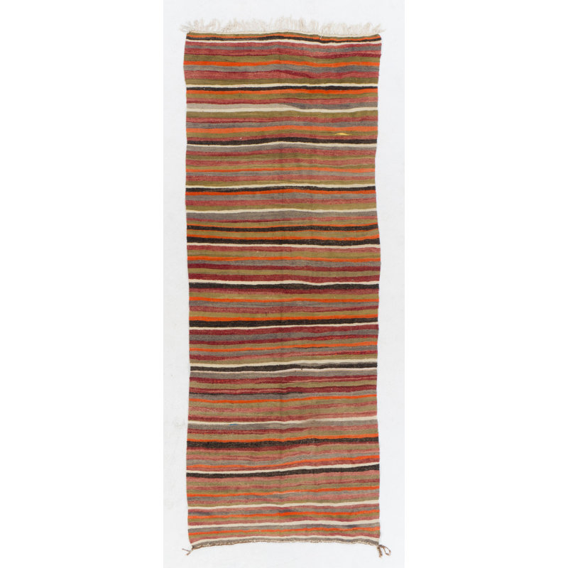Chemin de table nomade Kilim tissé à la main 4,6 x 11,4 pi. 100% laine filée à la main.