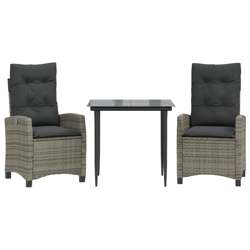 Ensemble de salle à manger de patio avec coussins 3 pièces Rosecliff Heights, Gris, Noir