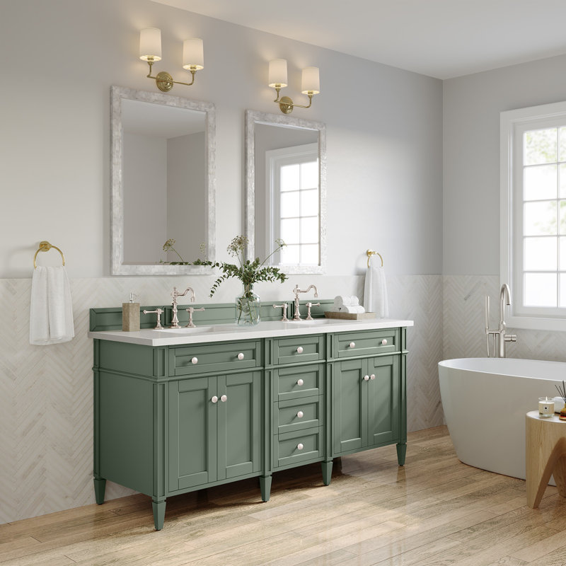 Meuble-lavabo double l 72 po Dussault, Blanc Zeus, Trou unique, Pacane