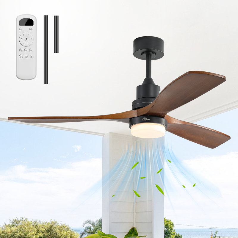 Nicola 52'' 3 - Blade Modern Ceiling Fan with Remote Control and Light Kit, Black/Brown