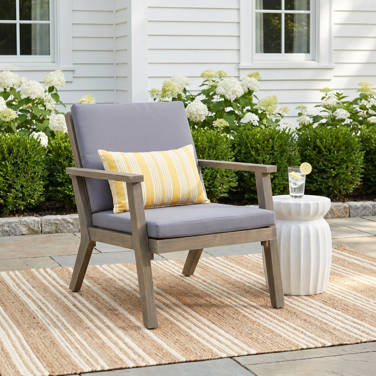 Channing Wood Outdoor Lounge Chair, Gray, Dark Gray