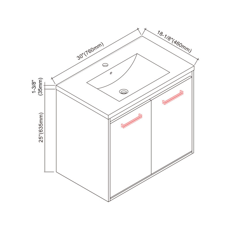 Ensemble de meuble-lavabo simple 30 po Fahmina, Rouge