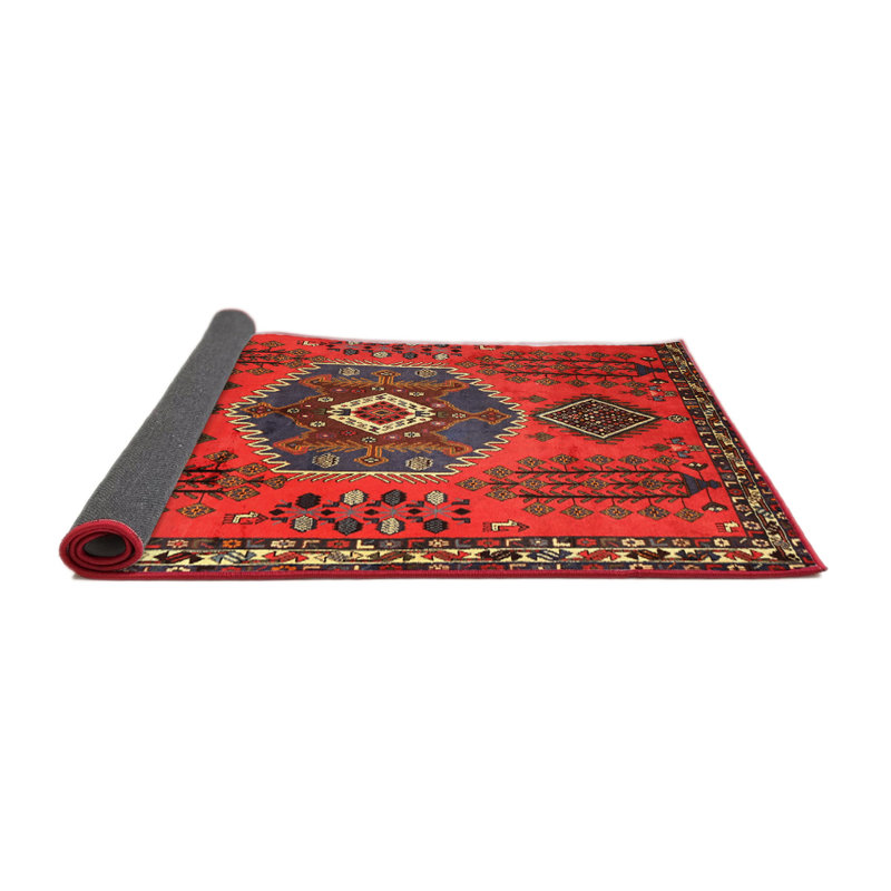 Tapis traditionnel rouge / bleu / beige, Rond 4 pi