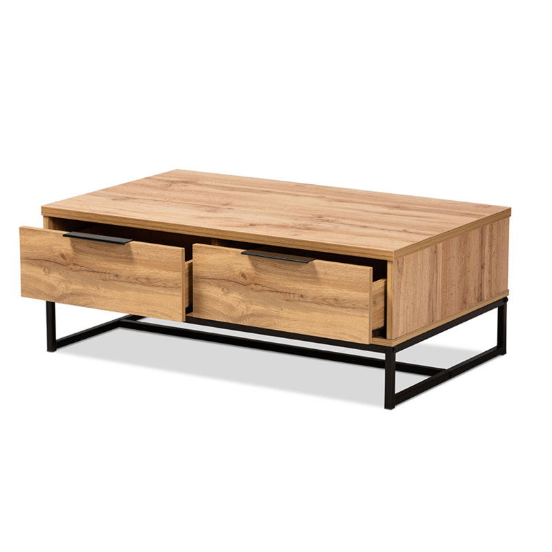 Oak Brown and Black Rectangular Coffee Table with Storage