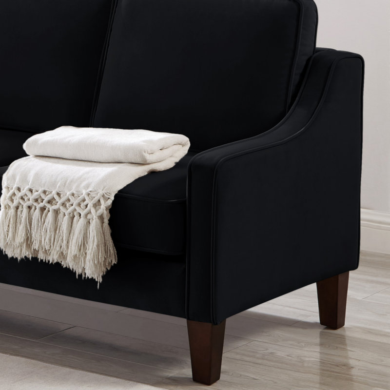 Vallen Modern Sofa Couch with Scooped Armrest/Wood legs,Upholstered Velvet Sofa with Removable Cushions for Livingroom Bedroom