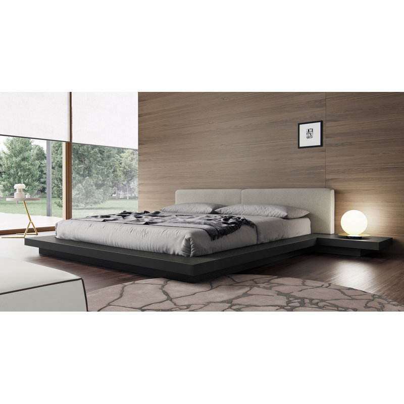 Upholstered Bed, Queen, Walnut/Pearl Gray Fabric