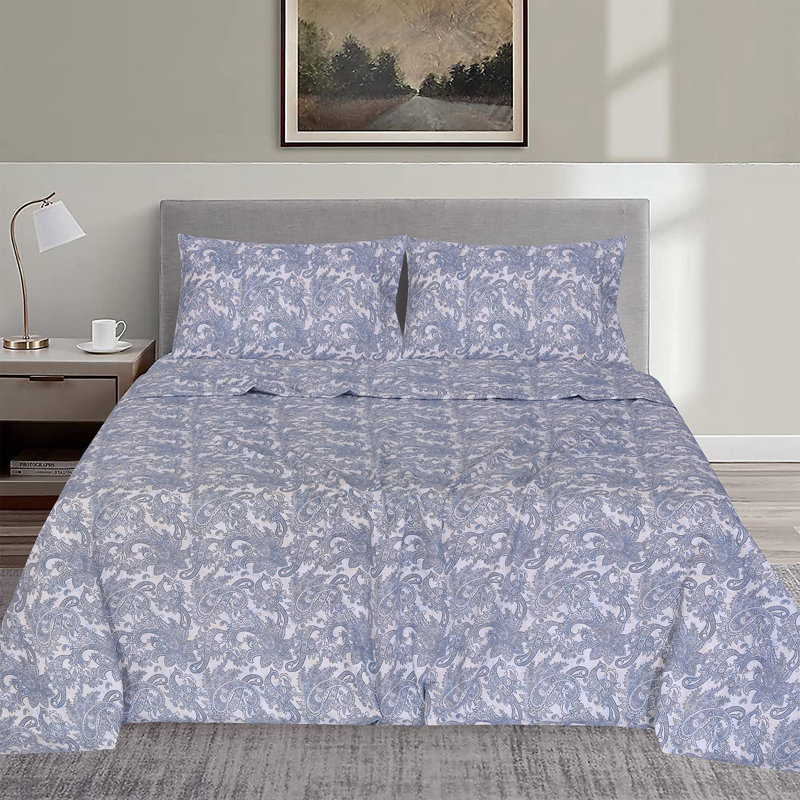 - Set of 4, Queen Sheet Set with 4 additional pieces, Aura Paisley Grey/Plaid