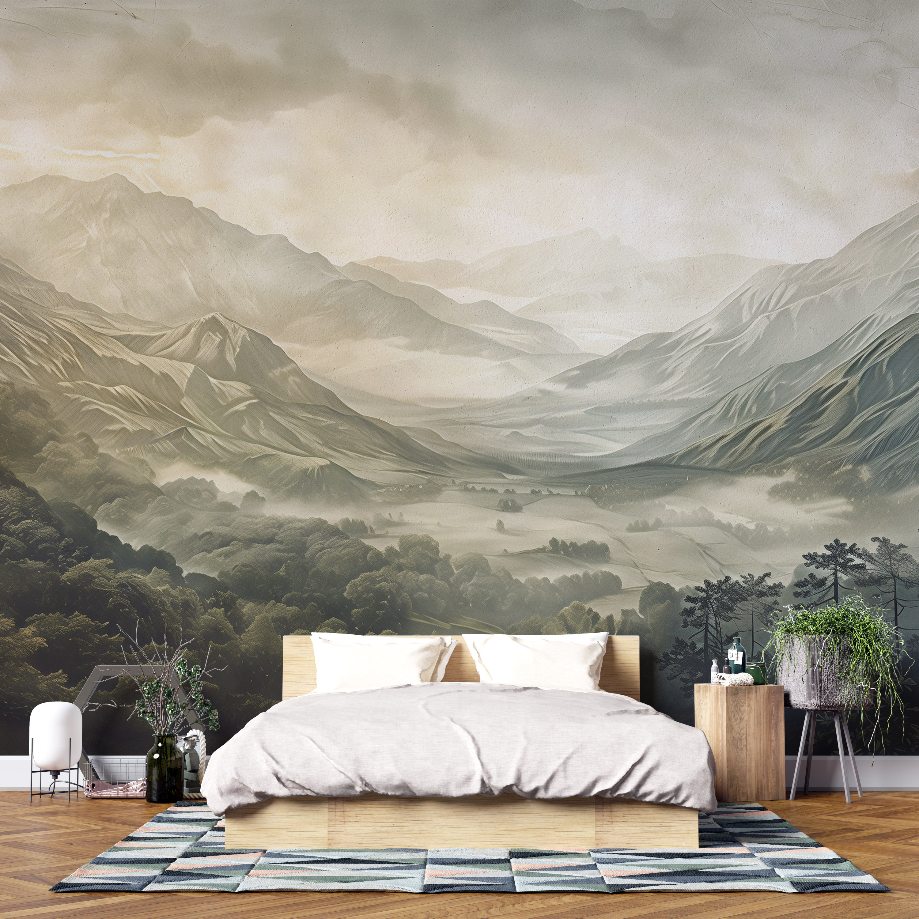Loon Peak® Misty Mountain Wall Mural – Scenic Forest Valley Wallpaper ...