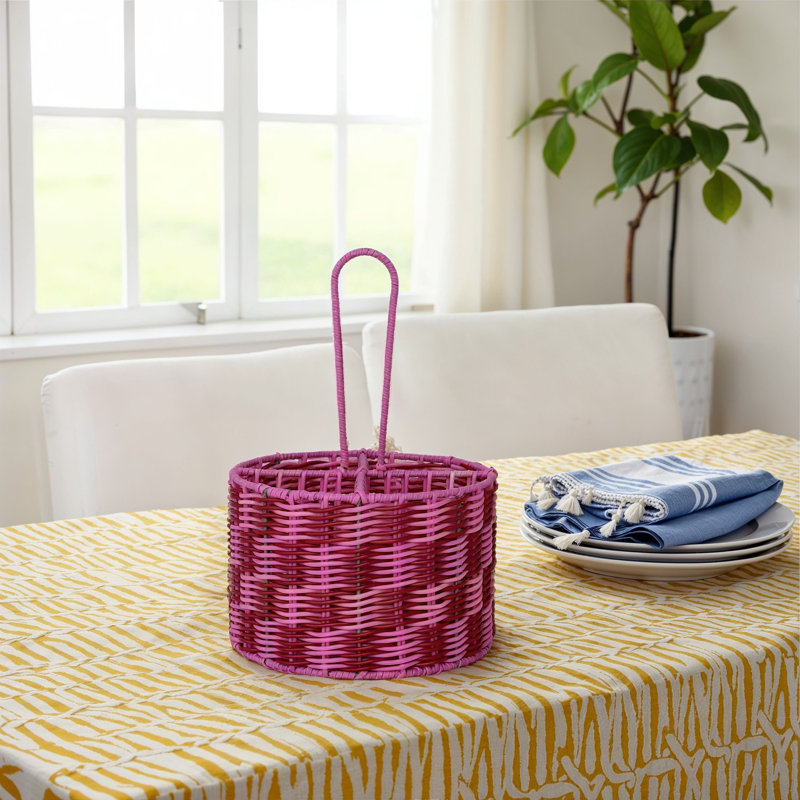 Woven Plastic Caddy With Handle And 4 Sections