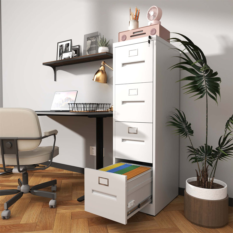 4 Drawer Metal Vertical File Cabinet with Lock for Office and Home, Ideal for Storing A4, Legal/Letter Size Documents, Assembly Required