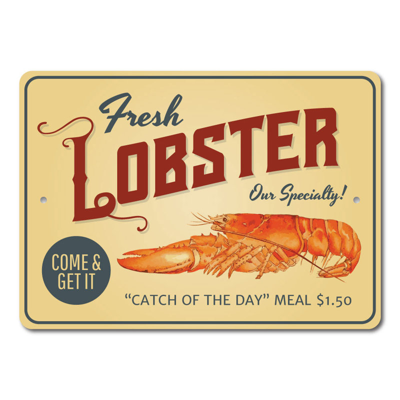 Plaque en aluminium Fresh Lobster Meal, H 14 po x l 10 po x P 0,04 po