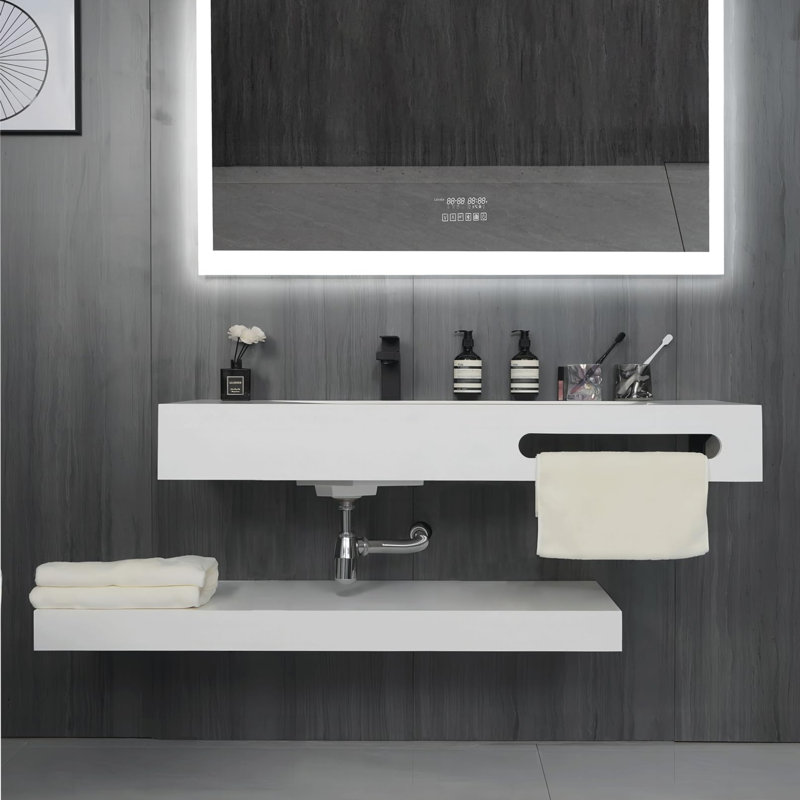 40" x 19” Double Layers Floating Vanity Stone Resin Wall-Mounted Vessel