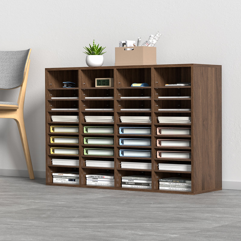 Brown 36-Compartment Adjustable Wood Office Mailbox