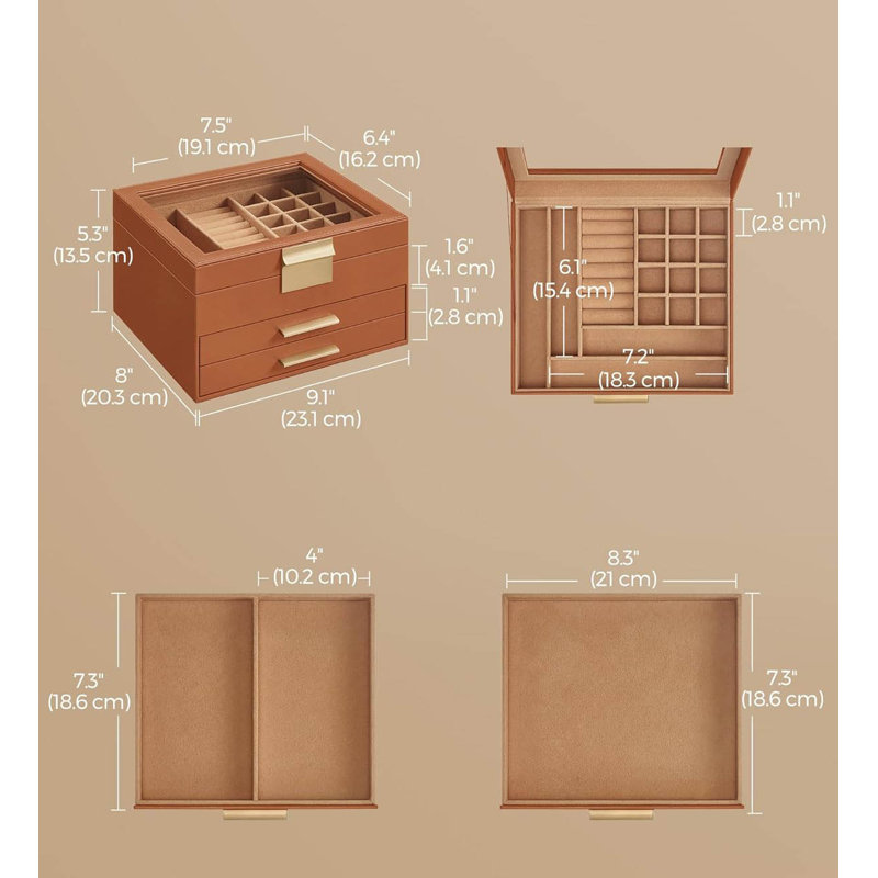 Jewellery Box +, Caramel Brown/Gold