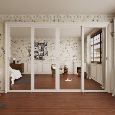 96"H Primed Mirrored Closet Sliding Doors with Hardware & Handles