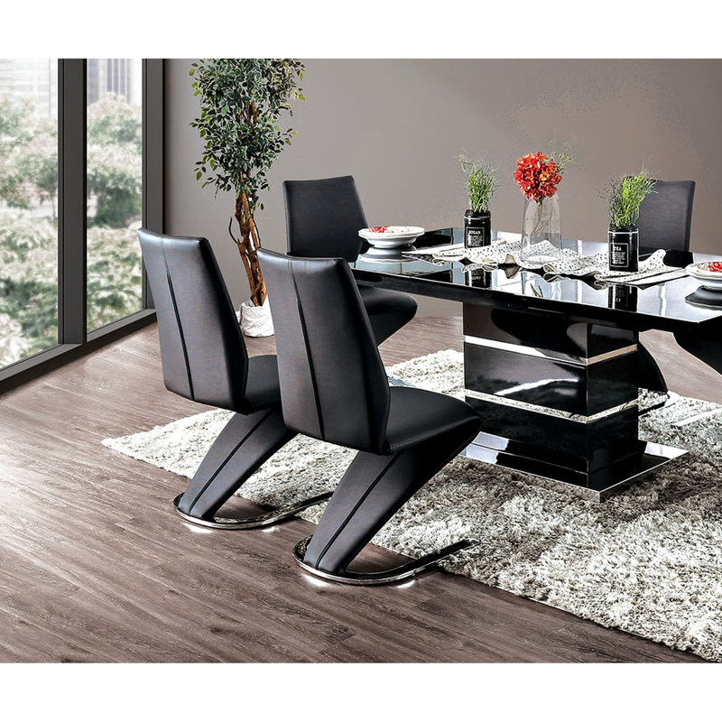 Ensemble de 2 chaises de salle à manger contemporaines, siège noir et base en forme de Z, 2 chaises d'appoint modernes, revêtement en cuir pour la maison