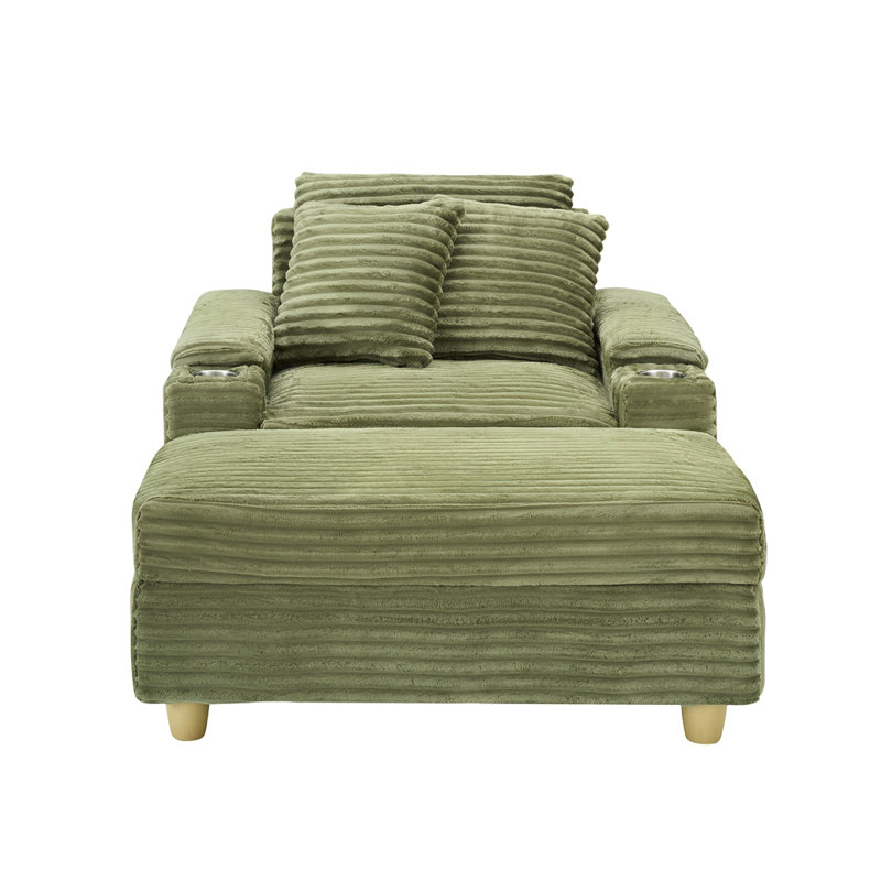 Canapé simple en velours côtelé de style élégant avec un oreiller, deux coussins décoratifs, un repose-pieds et deux espaces de rangement