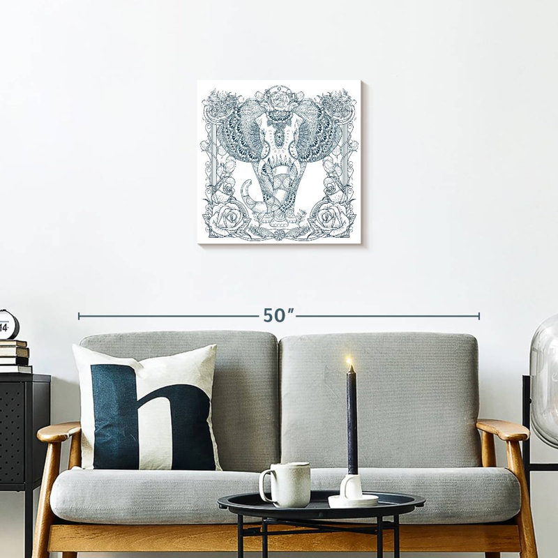 Éléphant floral bleu Crowle, H 20 po x l 20 po