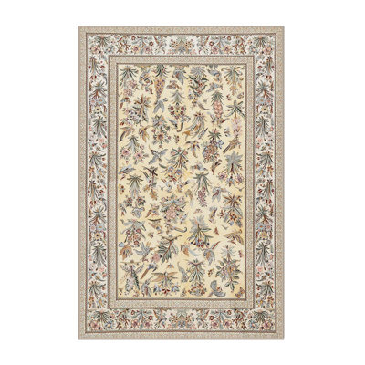 Tapis floral beige / vert