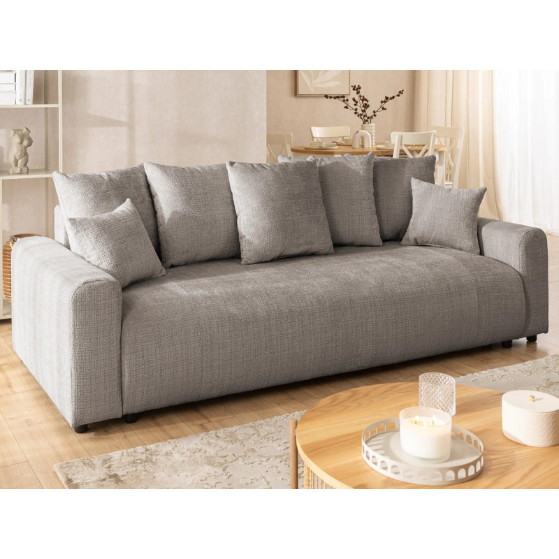 Sofa bed Calma with storage compartment in Bumpy design, made of chenille fabric, Taupe
