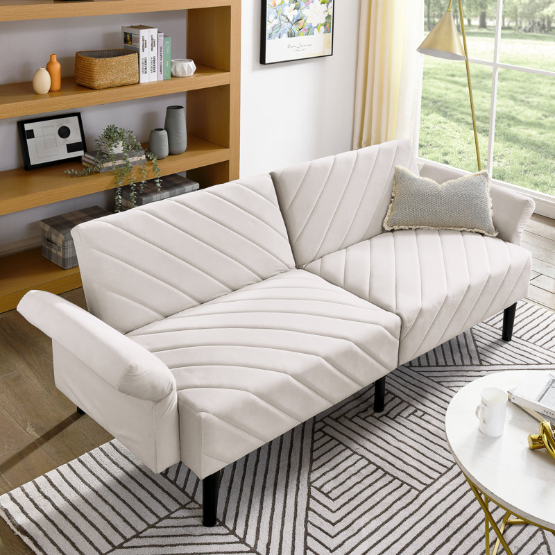Gania 87'' Velvet Sofa, Beige Velvet