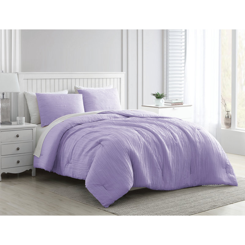 Ensemble d'édredon  Greenport Crinkle, Édredon très grand et 2 taies décoratives stand, Mauve
