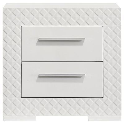 Table de chevet 2 tiroirs Rodrigue blanc brillant