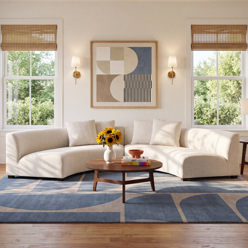 Fremont Upholstered Curved Sectional Symmetrical, Dover Crescent White Rayon / Viscose