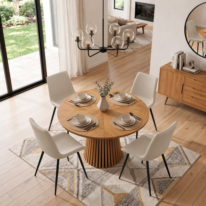 Ensemble de salle à manger 47,24 "pour 4 à 6 personnes avec guéridon cannelé et chaises rembourrées, Gris