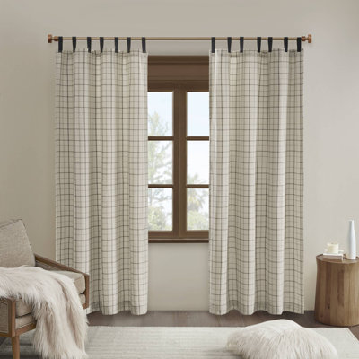 Anaheim Natural Plaid Faux Leather Tab Top Single 50x84" L Curtain Panel with Fleece Lining
