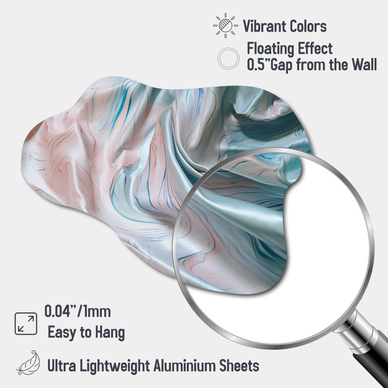 «Pink Blue Dancing Colors II», impression murale sculpture en métal abstraite nuage en marbre, H 27 po x l 35 po x P 1 po