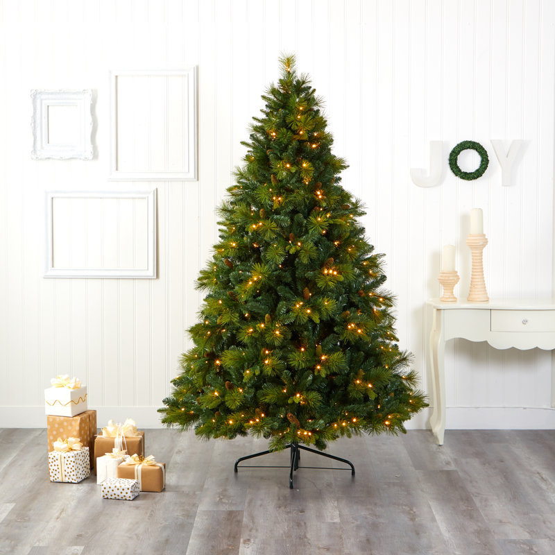 Lighted Artificial Pine Christmas Tree, 7.5' H