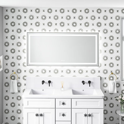 Miroir de salle de bain mural à DEL, cadre en aluminium, 3 options de couleur, brouillard, gradation continue, miroir à mémoire de forme 60,22 po de profondeur avec interrupteur, fonction de brouillard, intensité variable et cendre