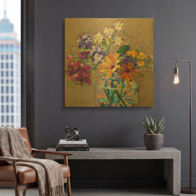 'Lizard Bouquet' By St. Hilaire Elizabeth Gold Metal Wall Art, 36" x 36"