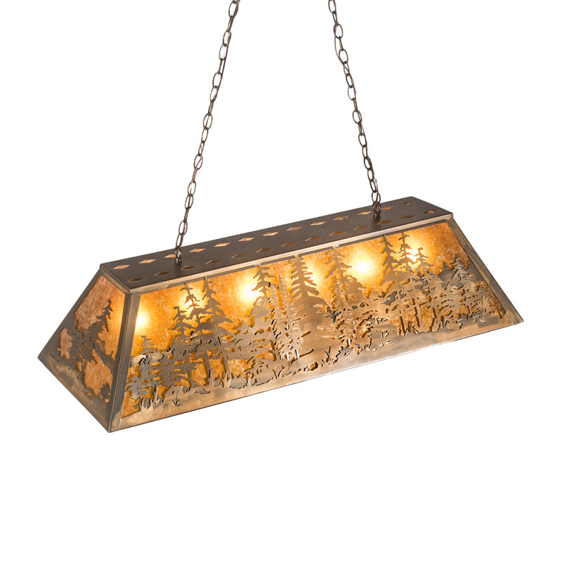 Antique Copper and Amber Glass Pine Tree Pendant Light