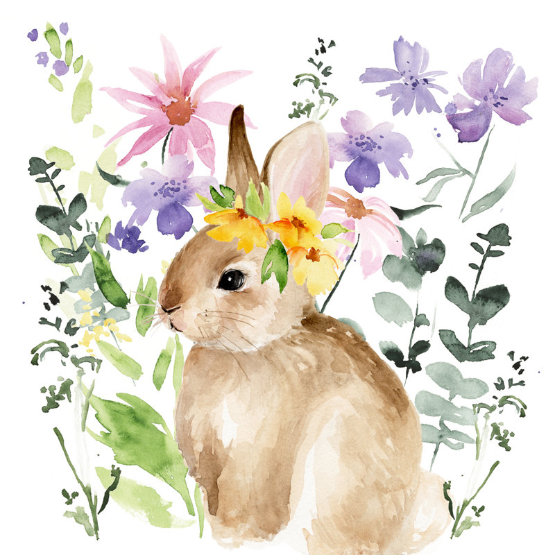 Aquarelle, jardin printanier I, H 30 po x l 30 po