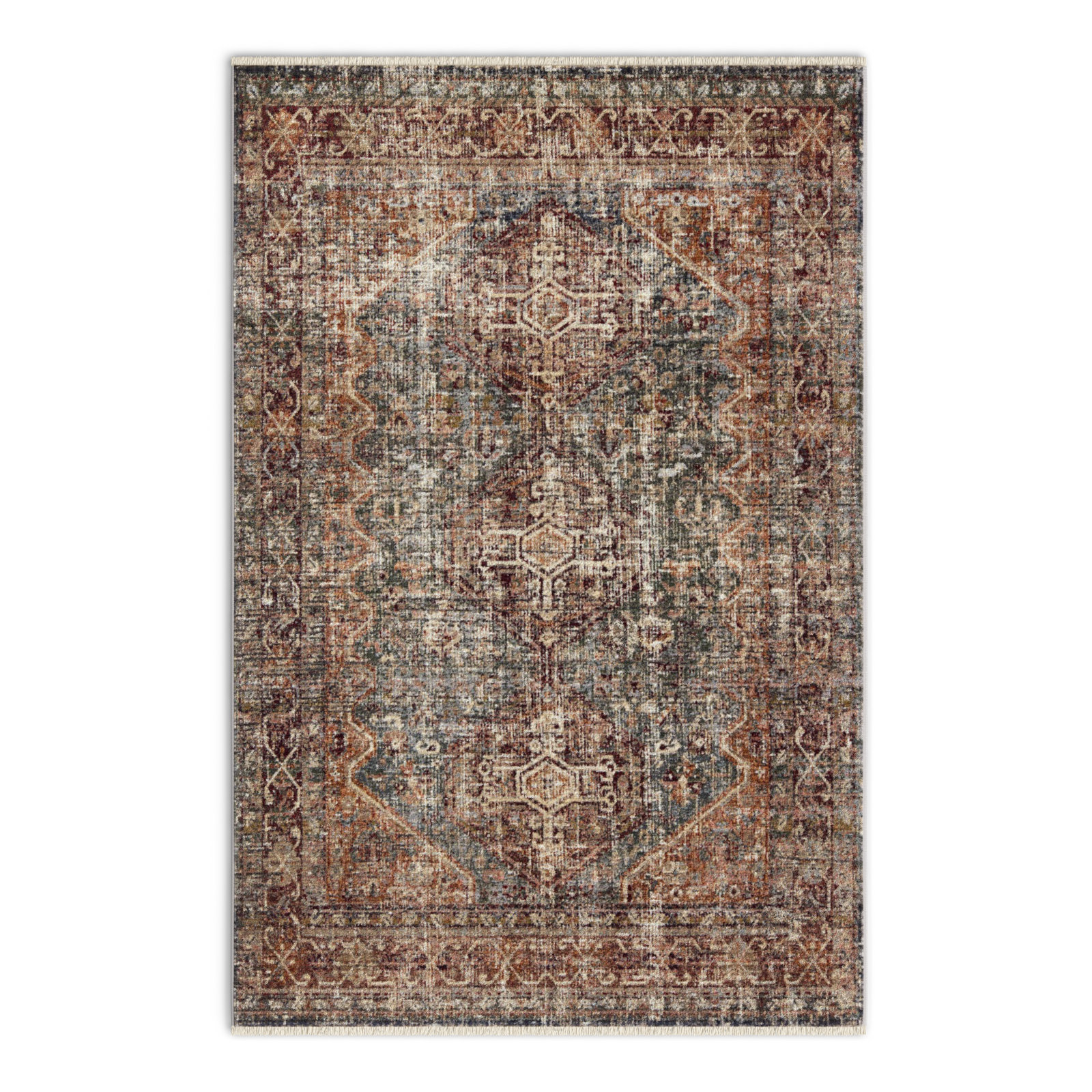 Clemente Red/Blue/Brown Rug, Rectangle 5' x 8'