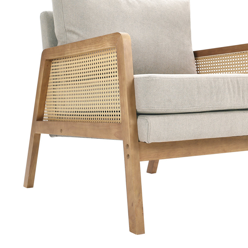 Wood Frame Upholstered Armchair Accent Chair, Beige Velvet, 86" H x 71" W x 87" D