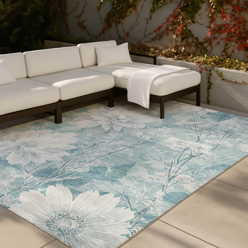 Machine Washable Indoor/Outdoor Chantille ACN2882 Floral Rug, Aqua, 8' x 10'