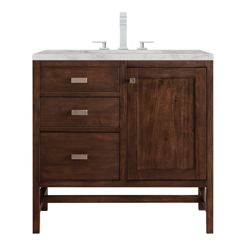 Addison 36'' Single Bathroom Vanity with Top, 8" Widespread, Mid-Century Acacia, Victorian Silver