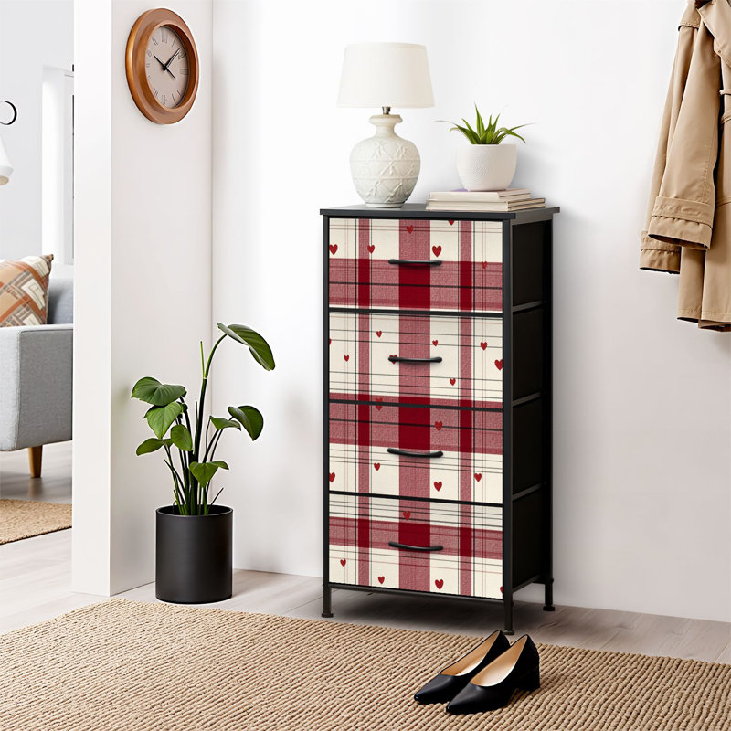 4 Drawer Dresser for Bedroom, Narrow Chest of Drawers, Wooden Top and Study Iron Frame 18"x37.5"-(WxH)