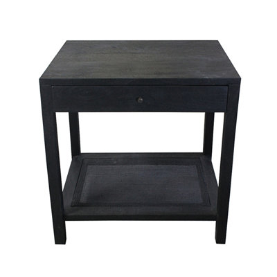 Square Espresso Brown Solid Wood And  Cane Accent_End Table