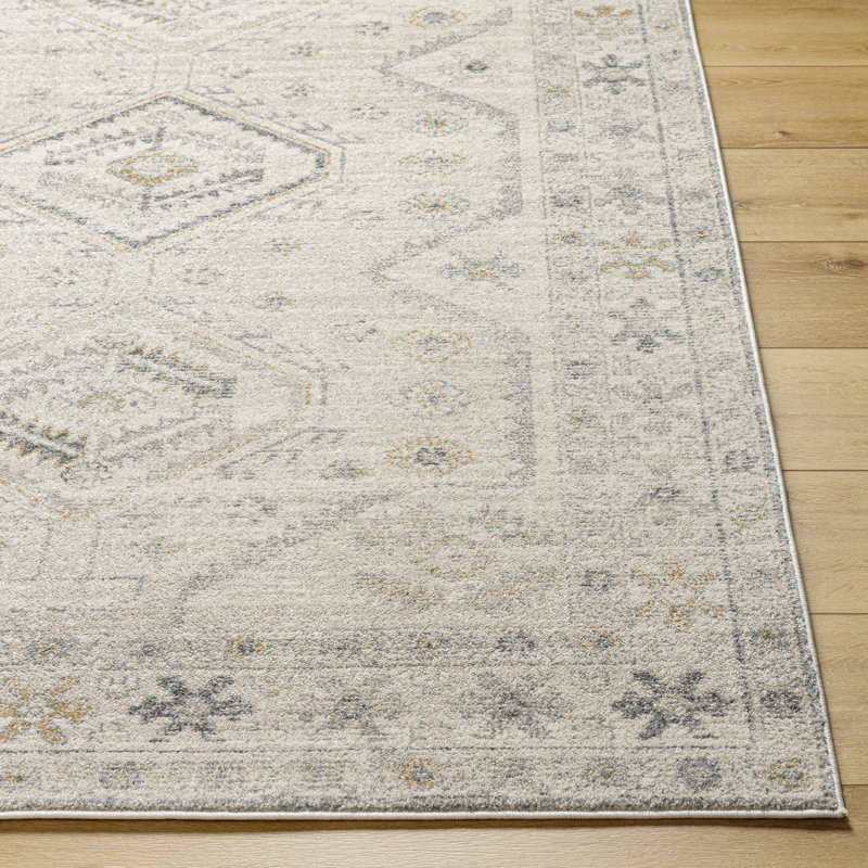 Rectangle Southwestern Machine Woven Polypropylene Area Rug in Medium Gray, Rectangle 7'10" x 10'