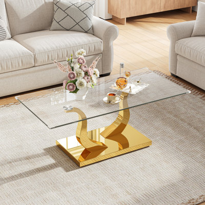 Table basse 47,24 po rectangulaire, plateau en verre trempé 0,39 po avec base en acier inoxydable double en forme de S