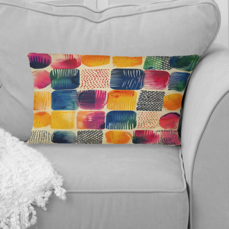 Coussin lombaire géométrique rouge et bleu III