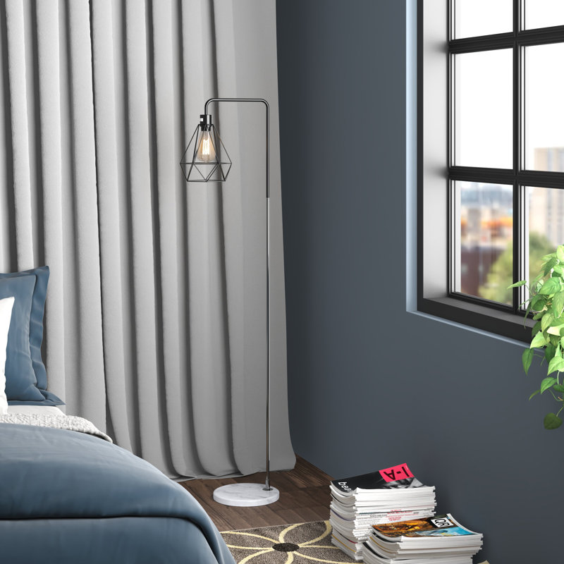 Abraham 153cm Arched Floor Lamp with Outlet, Black, Silver