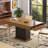 Dining Table with 2 Drawers, Modern Farmhouse Rectangular Kitchen Table for 6, Long Dining Room Tables with Led Strip for Kitchen Living Room (Black& Rustic Brown)-232811559