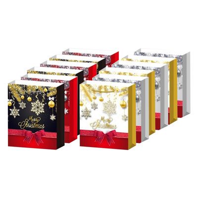 Christmas Gift Bags (Snowflake Merry Christmas) (Asstd) (Large) - Set Of 12