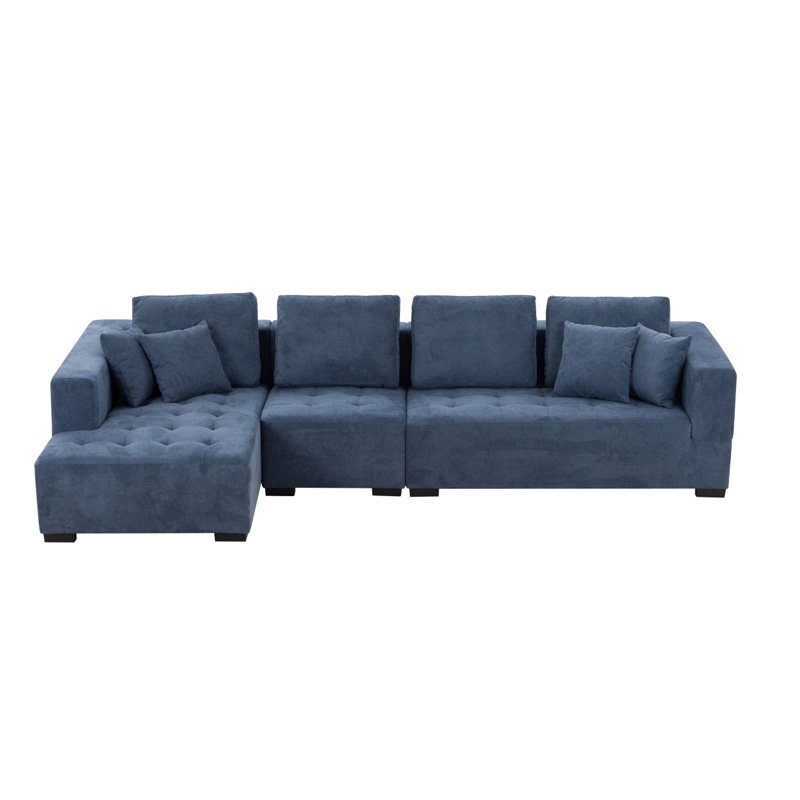Canapé moderne de style Mid-Century de 134 po avec méridienne gauche pour canapé de salon, Bleu